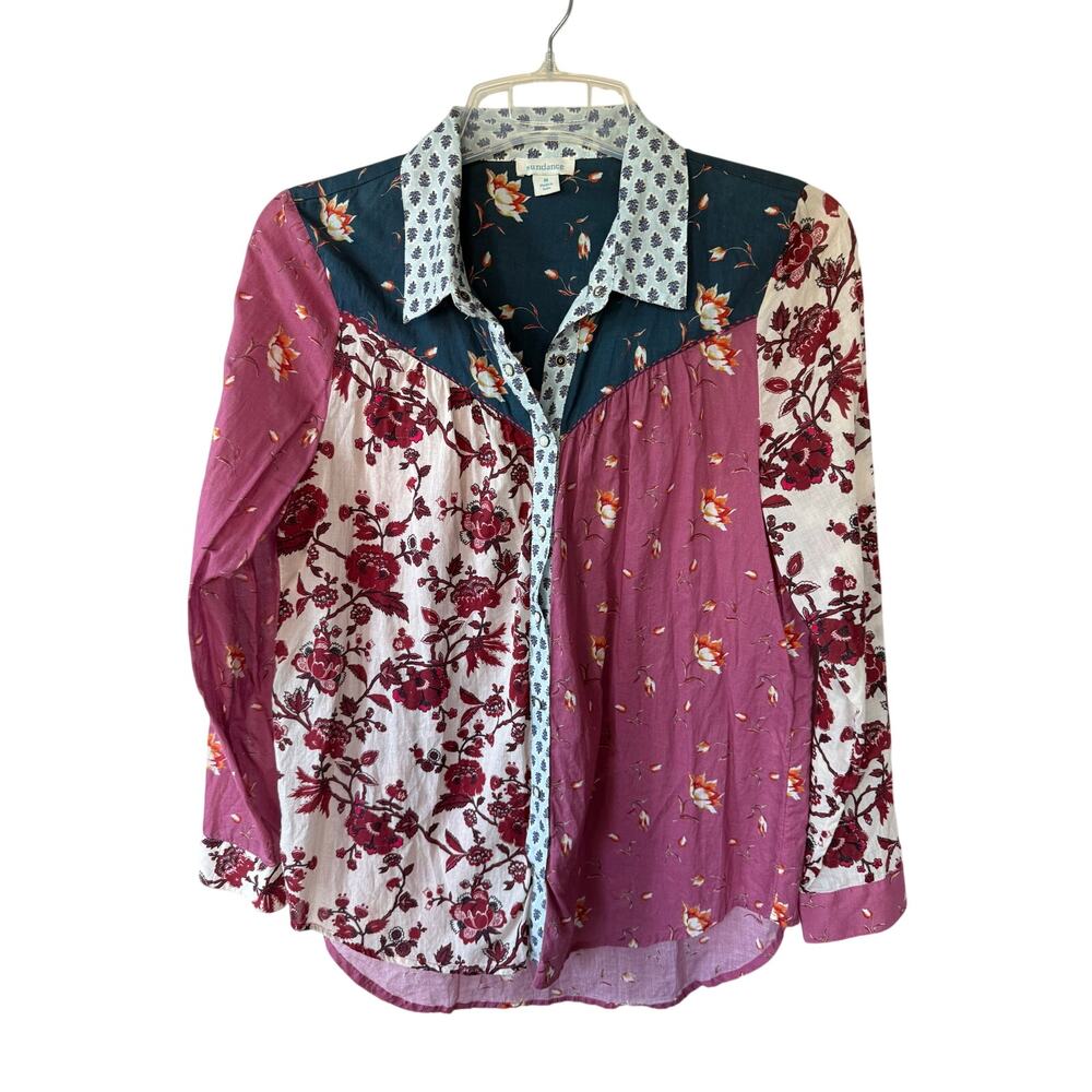 Sundance Size M Patchwork Floral Button Front Shirt 100% Cotton Boho Western - Picture 2 of 10